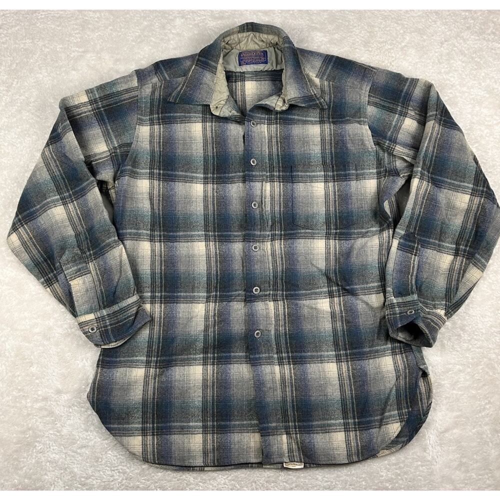 Pendleton Flannel Mens Large Plaid Virgin Wool Board Shirt MADE IN USA VTG